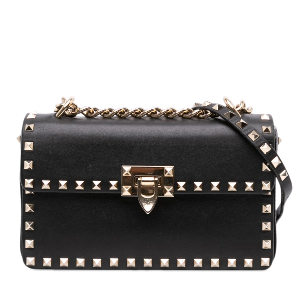 Pre-Loved Valentino Small Leather Rockstud Flip Lock Chain Crossbody